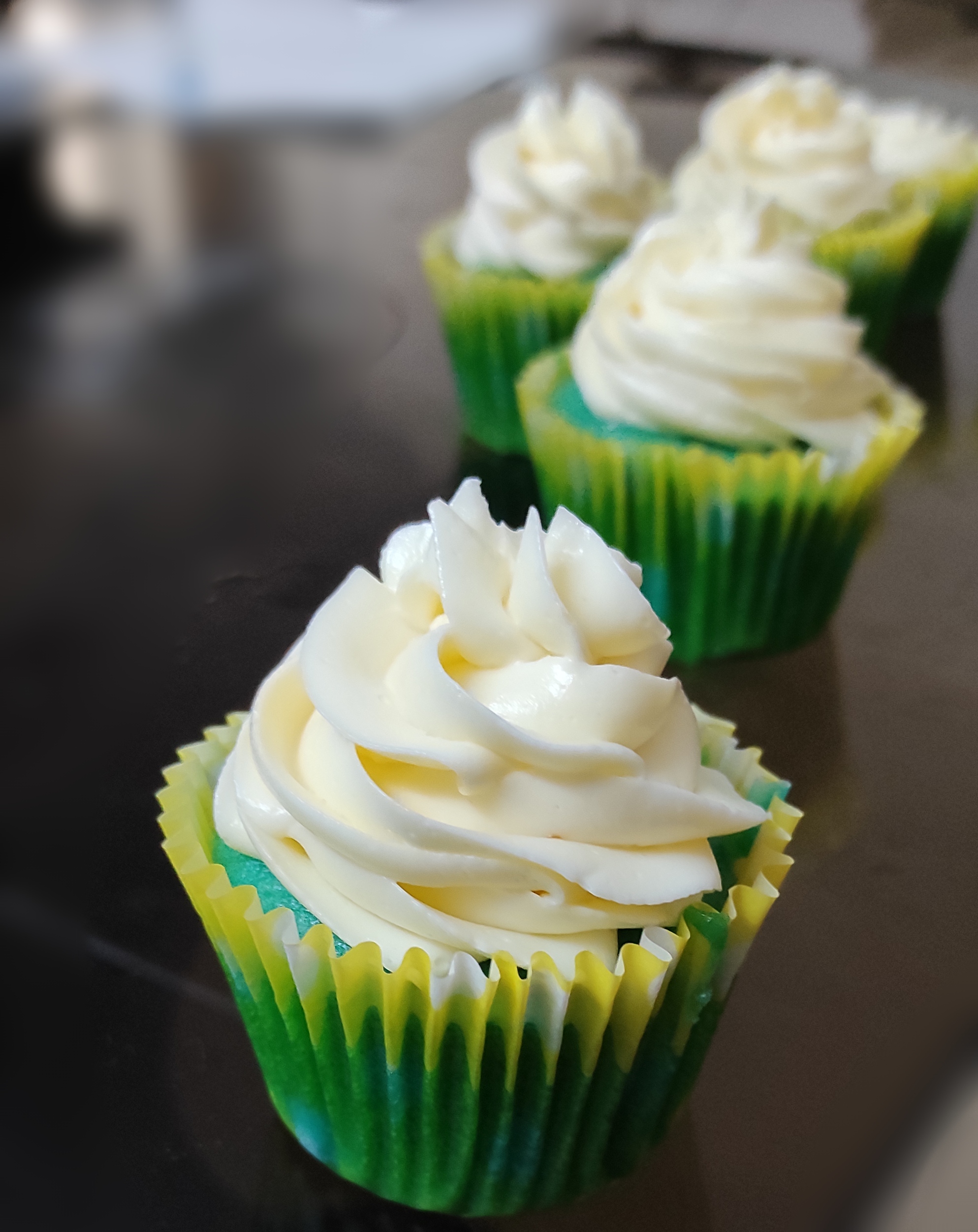 Mint vanilla cupcakes close-up